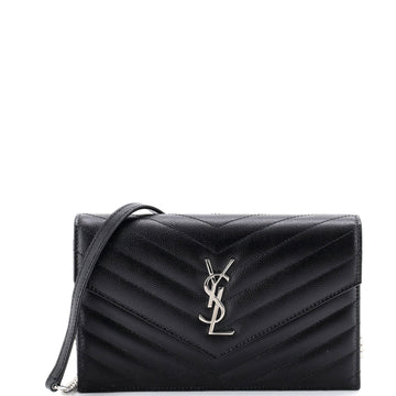 Saint Laurent Classic Monogram Wallet on Chain Matelasse Chevron Leather Small