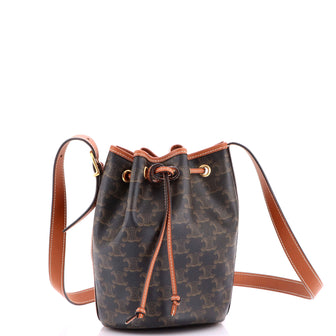 Celine Drawstring Bucket Bag Triomphe Coated Canvas Small