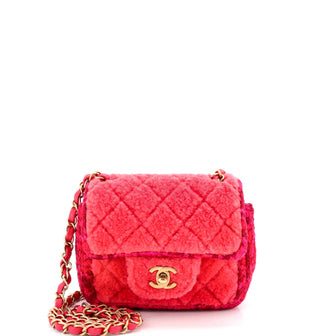 Chanel Square Classic Single Flap Bag Quilted Shearling and Tweed Mini