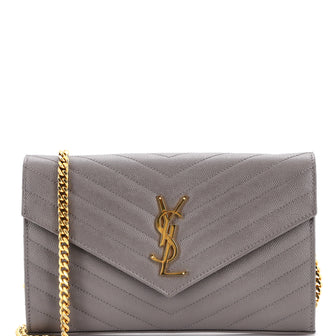 Saint Laurent Classic Monogram Wallet on Chain Matelasse Chevron Leather Medium