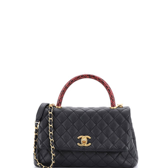 Chanel Coco Top Handle Bag Quilted Caviar with Snakeskin Small