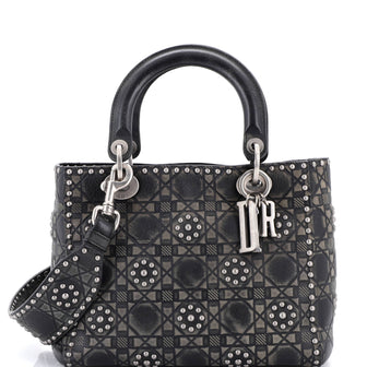 Christian Dior Supple Lady Dior Bag Studded Cannage Embossed Calfskin Medium