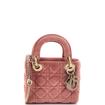 Christian Dior Lady Dior Chain Bag Cannage Quilt Velvet with Crystal Charms Mini