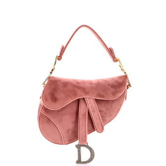 Christian Dior Saddle Handbag Velvet with Crystals Mini