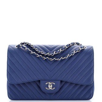 Chanel Classic Double Flap Bag Chevron Caviar Jumbo