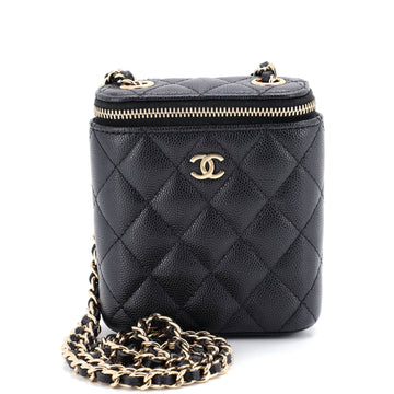 Chanel Vertical Classic Vanity Case with Chain Quilted Caviar Small