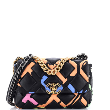 Chanel 19 Flap Bag Quilted Lambskin and Printed Silk Medium