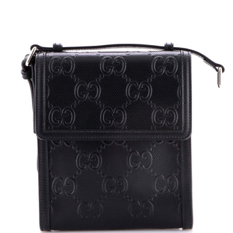 Gucci Flap Crossbody Bag GG Embossed Perforated Leather Small
