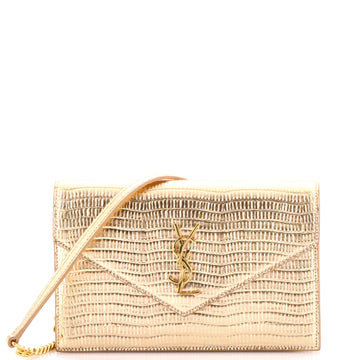 Saint Laurent Classic Monogram Wallet on Chain Lizard Embossed Leather Small