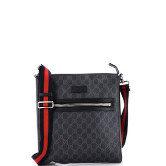 Gucci Web Strap Front Zip Messenger Bag GG Coated Canvas Medium