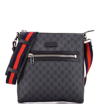 Gucci Web Strap Front Zip Messenger Bag GG Coated Canvas Medium