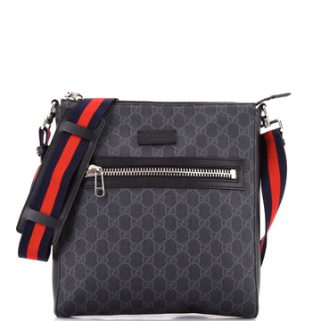 Gucci Web Strap Front Zip Messenger Bag GG Coated Canvas Medium
