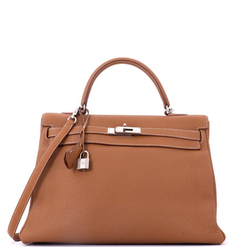 Hermes Kelly Handbag Brown Togo with Palladium Hardware 35