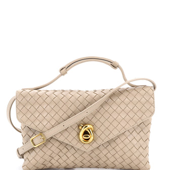 Bottega Veneta Knot Lock Top Handle Crossbody Bag Intrecciato Leather