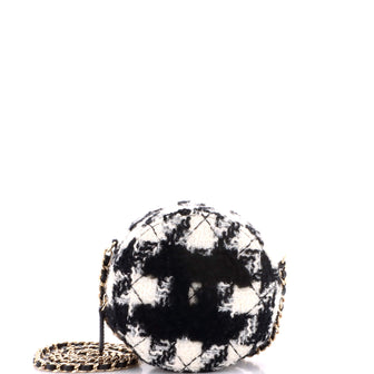 Chanel Round Clutch with Chain and Coin Purse Quilted Tweed with Shearling