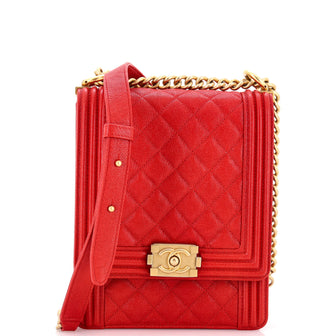 Chanel North South Boy Flap Bag Quilted Caviar Small