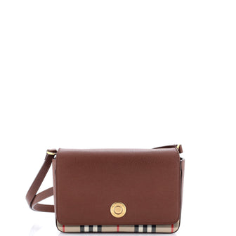 Burberry Hampshire Shoulder Bag Leather and Vintage Check Canvas Small