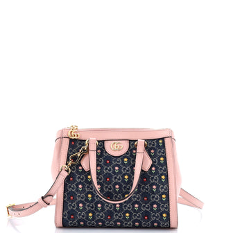 Gucci Ophidia Top Handle Tote Flower Embroidered GG Denim Small