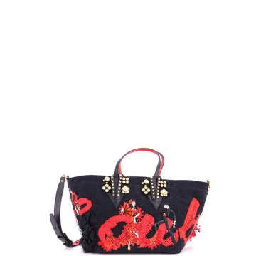 Christian Louboutin Flamencaba Tote Embellished Canvas with Leather Small
