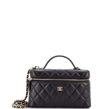 Chanel Classic Top Handle Slim Vanity Case with Chain Quilted Lamskin Small