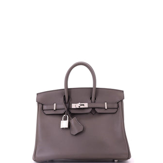 Hermes Birkin Handbag Grey Swift with Palladium Hardware 25