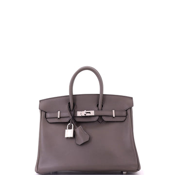 Hermes Birkin Handbag Grey Swift with Palladium Hardware 25