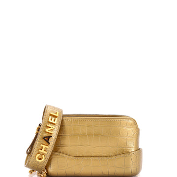 Chanel Gabrielle Logo Handle Double Zip Clutch with Chain Crocodile Embossed Calfskin