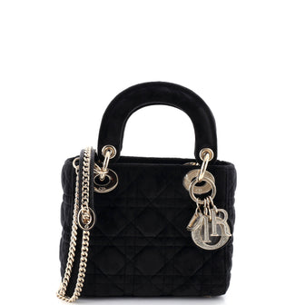 Christian Dior Lady Dior Chain Bag Cannage Quilt Velvet with Crystal Charms Mini