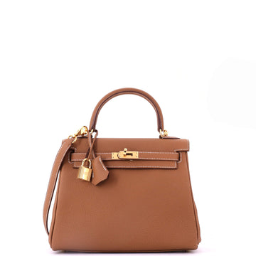 Hermes Kelly Handbag Brown Togo with Gold Hardware 25