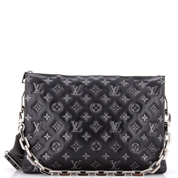 Louis Vuitton Coussin Bag Denim Printed Monogram Embossed Lambskin MM