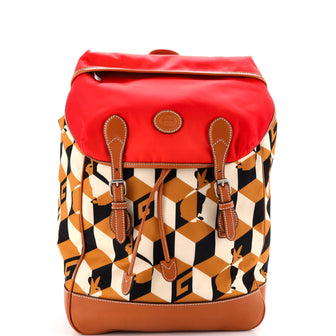 Gucci Interlocking G Patch Flap Buckle Backpack Printed Nylon with Canvas and Leather