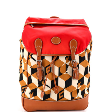 Gucci Interlocking G Patch Flap Buckle Backpack Printed Nylon with Canvas and Leather