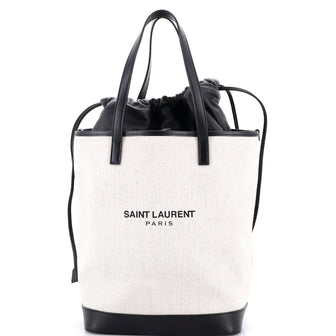 Saint Laurent Teddy Shopping Tote Canvas with Leather
