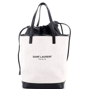 Saint Laurent Teddy Shopping Tote Canvas with Leather