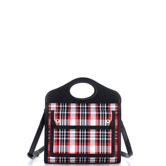 Burberry Logo Pocket Tote Leather with Check Canvas Mini