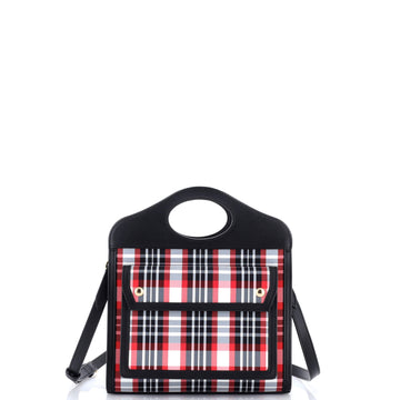 Burberry Logo Pocket Tote Leather with Check Canvas Mini