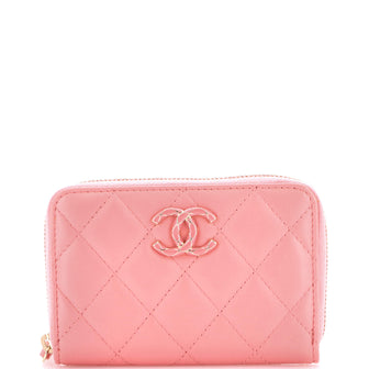 Chanel CC Enamel Zip Coin Purse Quilted Lambskin