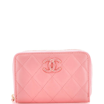 Chanel CC Enamel Zip Coin Purse Quilted Lambskin