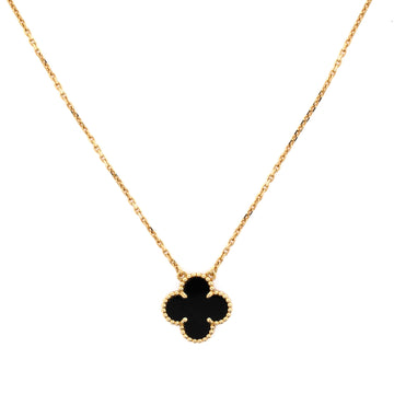 Van Cleef & Arpels Vintage Alhambra Pendant Necklace 18K Yellow Gold and Onyx