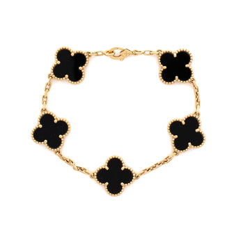 Van Cleef & Arpels Vintage Alhambra 5 Motifs Bracelet 18K Yellow Gold and Onyx