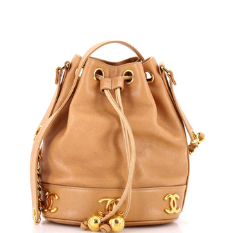 Chanel Vintage Metal CC Drawstring Bucket Bag Caviar Mini