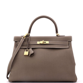 Hermes Kelly Handbag Grey Togo with Gold Hardware 35