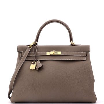 Hermes Kelly Handbag Grey Togo with Gold Hardware 35
