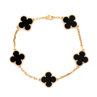 Van Cleef & Arpels Vintage Alhambra 5 Motifs Bracelet 18K Yellow Gold and Onyx