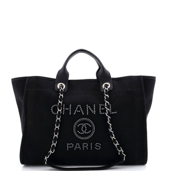 Chanel Deauville Tote Pearl Embellished Canvas Medium
