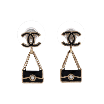 Chanel Dangling Flap Bag Stud Earrings Metal with Enamel and Faux Pearl