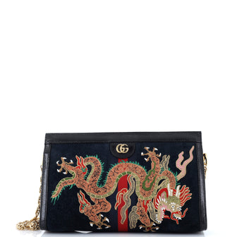 Gucci Ophidia Chain Shoulder Bag Embroidered Suede Medium