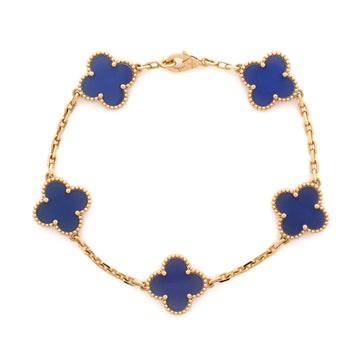 Van Cleef & Arpels Vintage Alhambra 5 Motifs Bracelet 18K Yellow Gold and Agate
