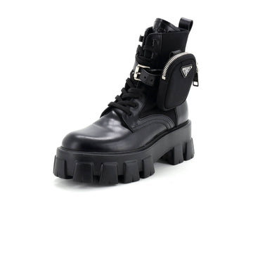 Prada Women's Monolith Combat Boots Leather with Nylon