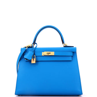 Hermes Kelly Handbag Blue Madame with Gold Hardware 28